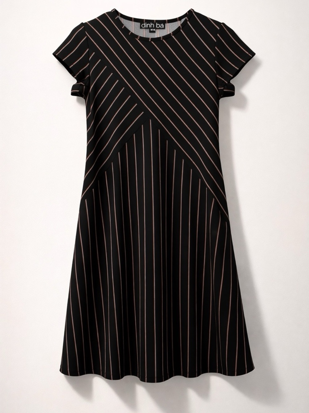 Dinh Bà Black Mini Dress with Red Pinstripe Detail